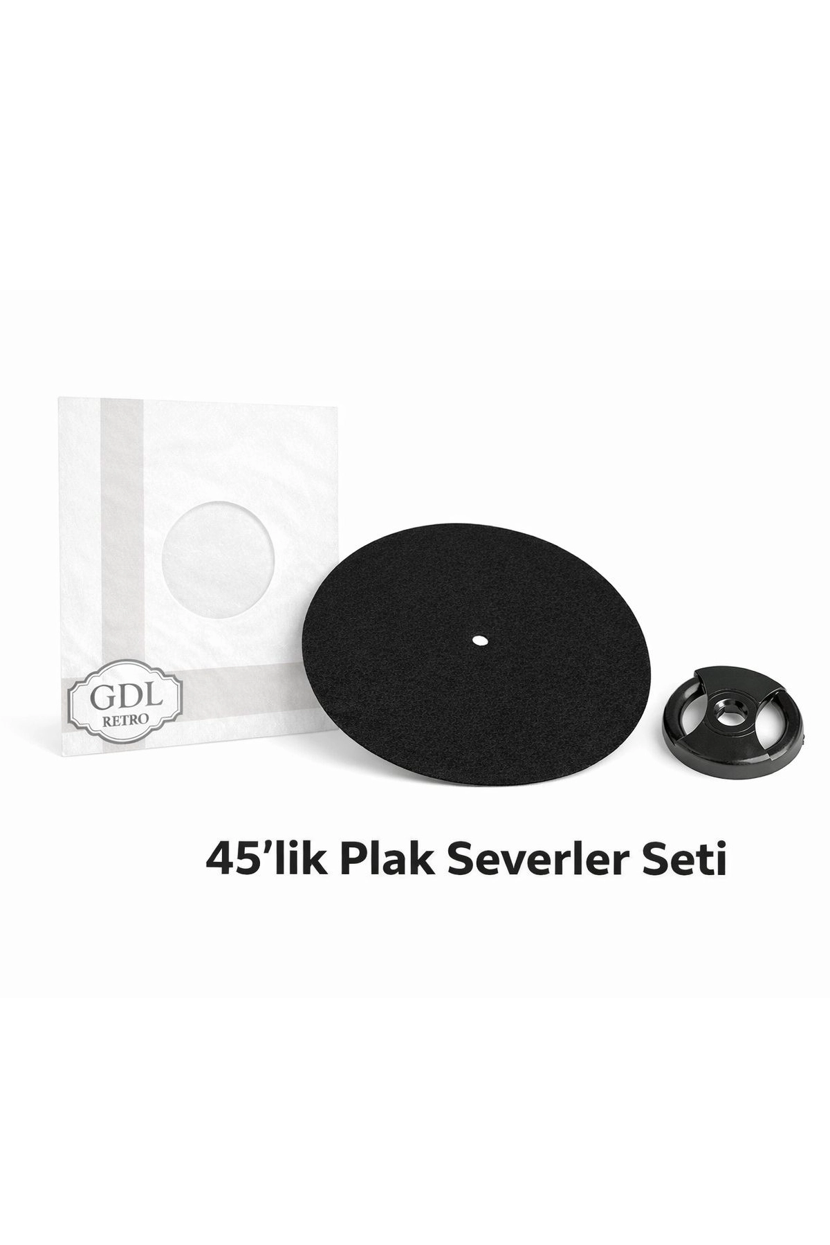 GDL Retro 45’lik Plak Severler Seti – 45’lik Plak Adaptörü + 45’lik Plak Kılıfı + Antistatik Ped