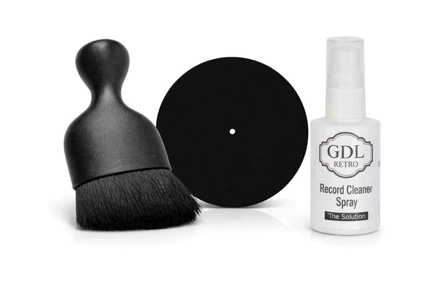 GDL Retro Plak Bakım Seti - Plak Temizleme Fırçası + Antistatik Ped + Plak Temizleme Spreyi