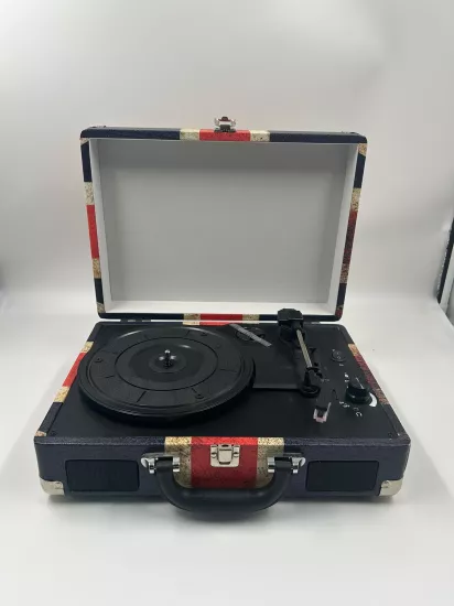 GDL Retro Çanta Pikap T317B - Birleşik krallık Bayrağı Temalı - Bluetooth, Şarjlı ve Taşınabilir Retro Plak Çalar