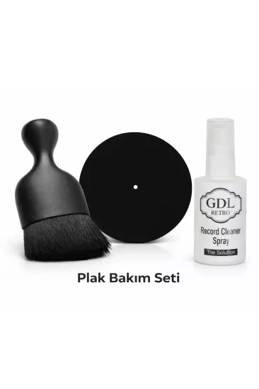 GDL Retro Plak Bakım Seti - Plak Temizleme Fırçası + Antistatik Ped + Plak Temizleme Spreyi