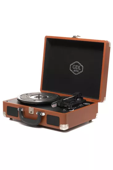 Kahverengi Şarjlı Bluetooth Plak Çalar GDL Retro T317B PRO | Taşınabilir Pikap