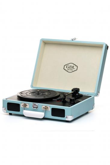 Mavi Şarjlı Bluetooth Çanta Pikap GDL Retro T317B | Taşınabilir Plak Çalar