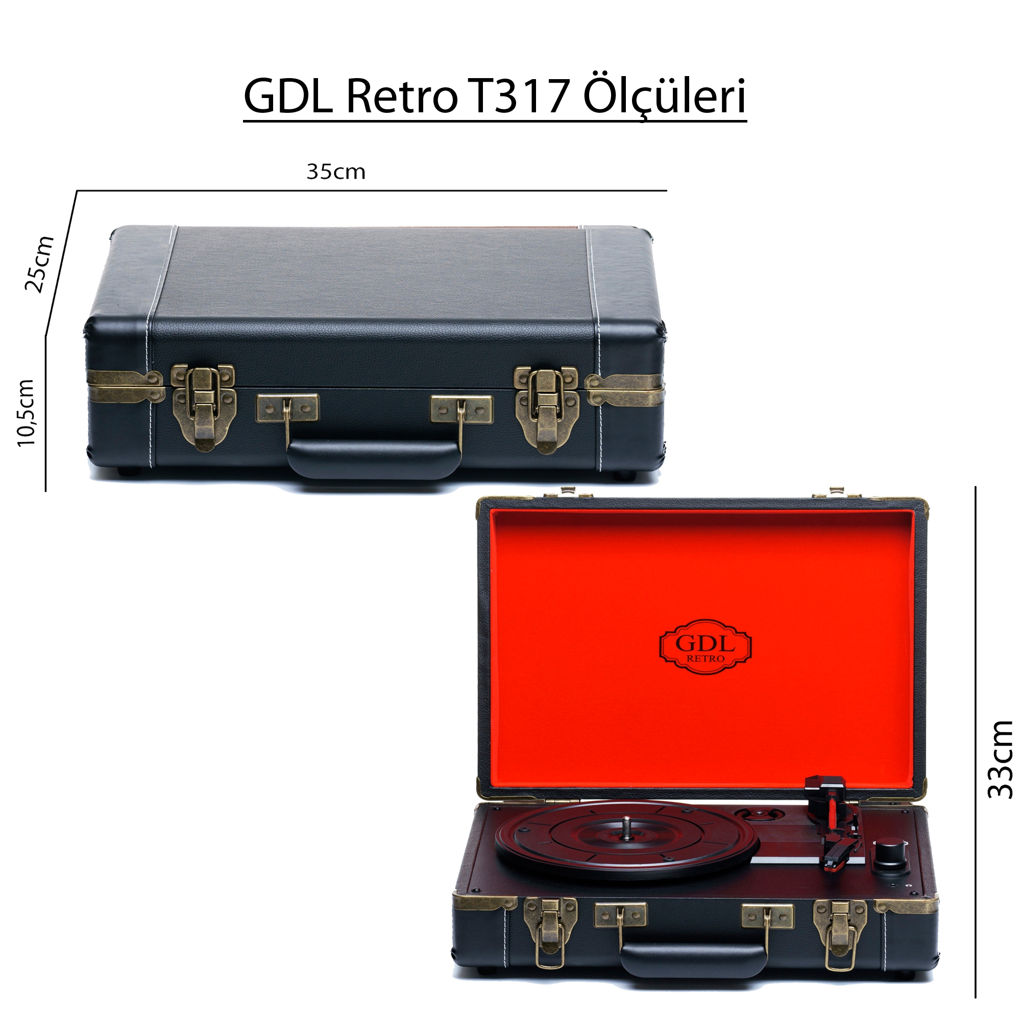 GDL Retro Bag Turntable T317 - Black (Battery Powered)