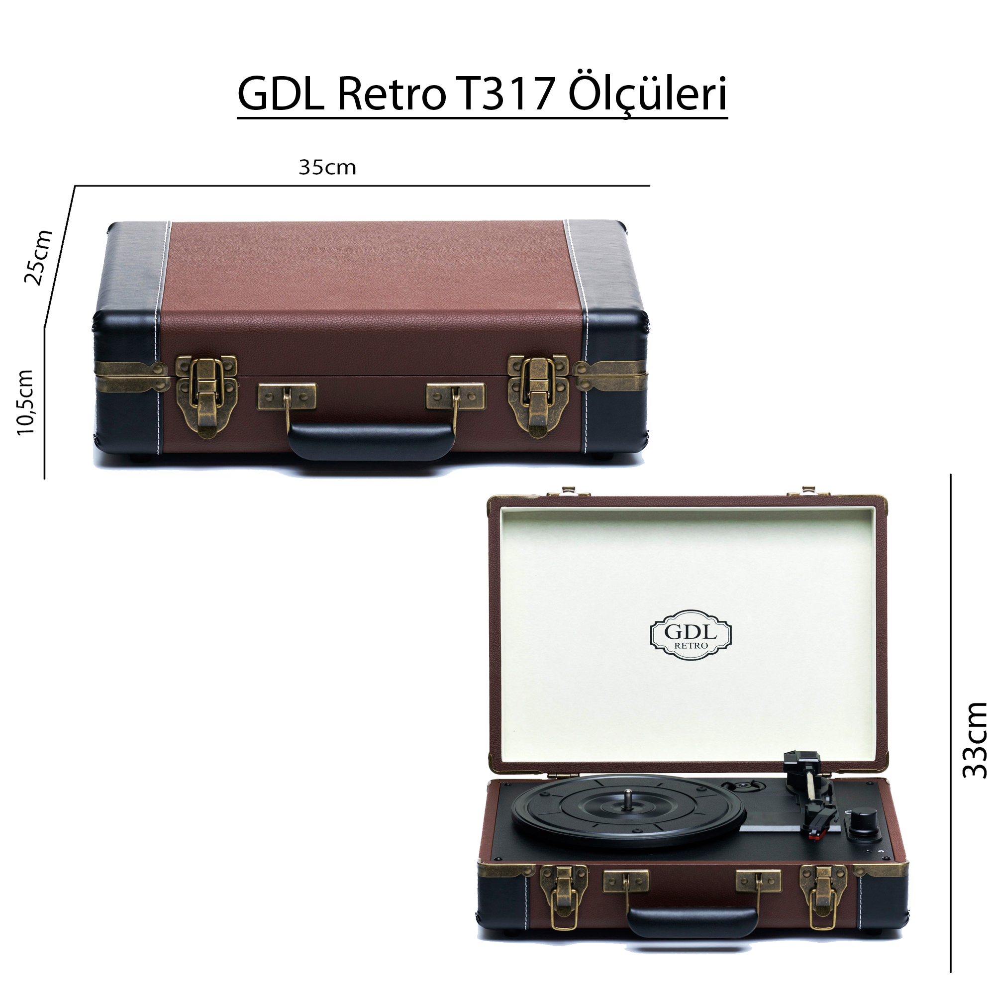 GDL Retro Bag Turntable T317 - Brown (Battery Powered)