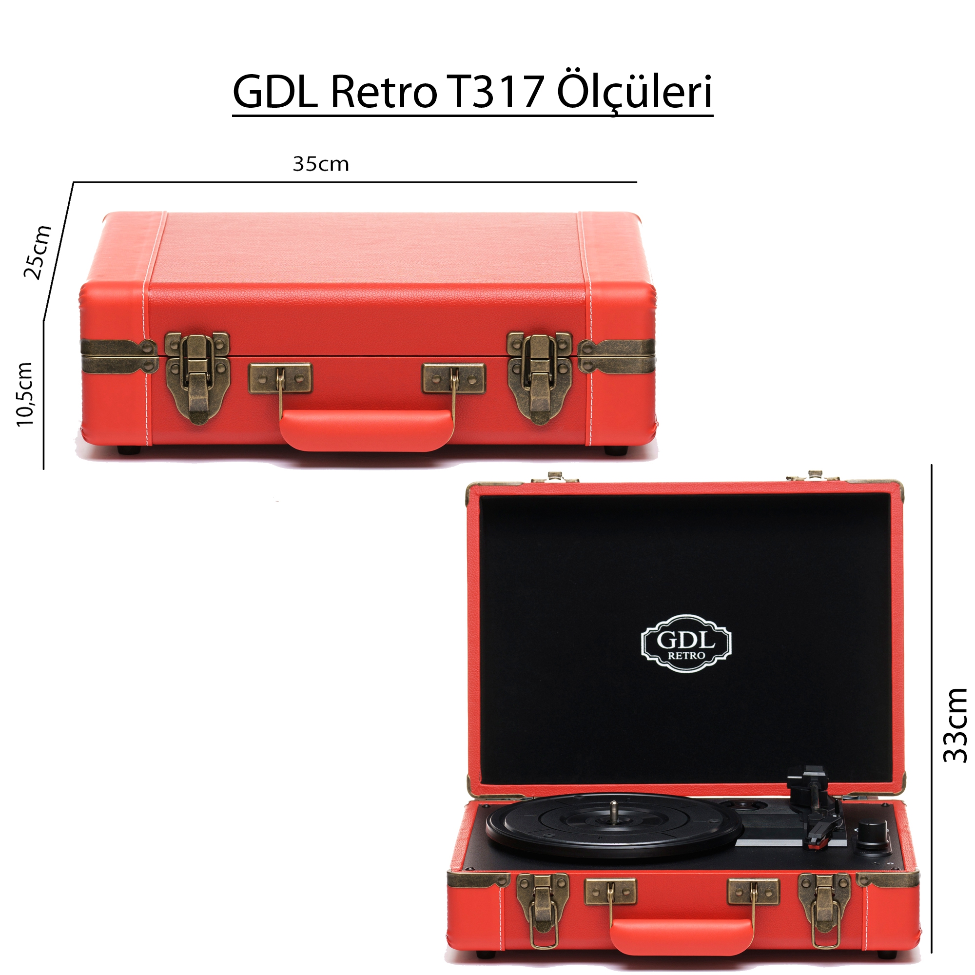 GDL Retro Çanta Pikap T317B Kırmızı (Bluetooth-Şarjlı)