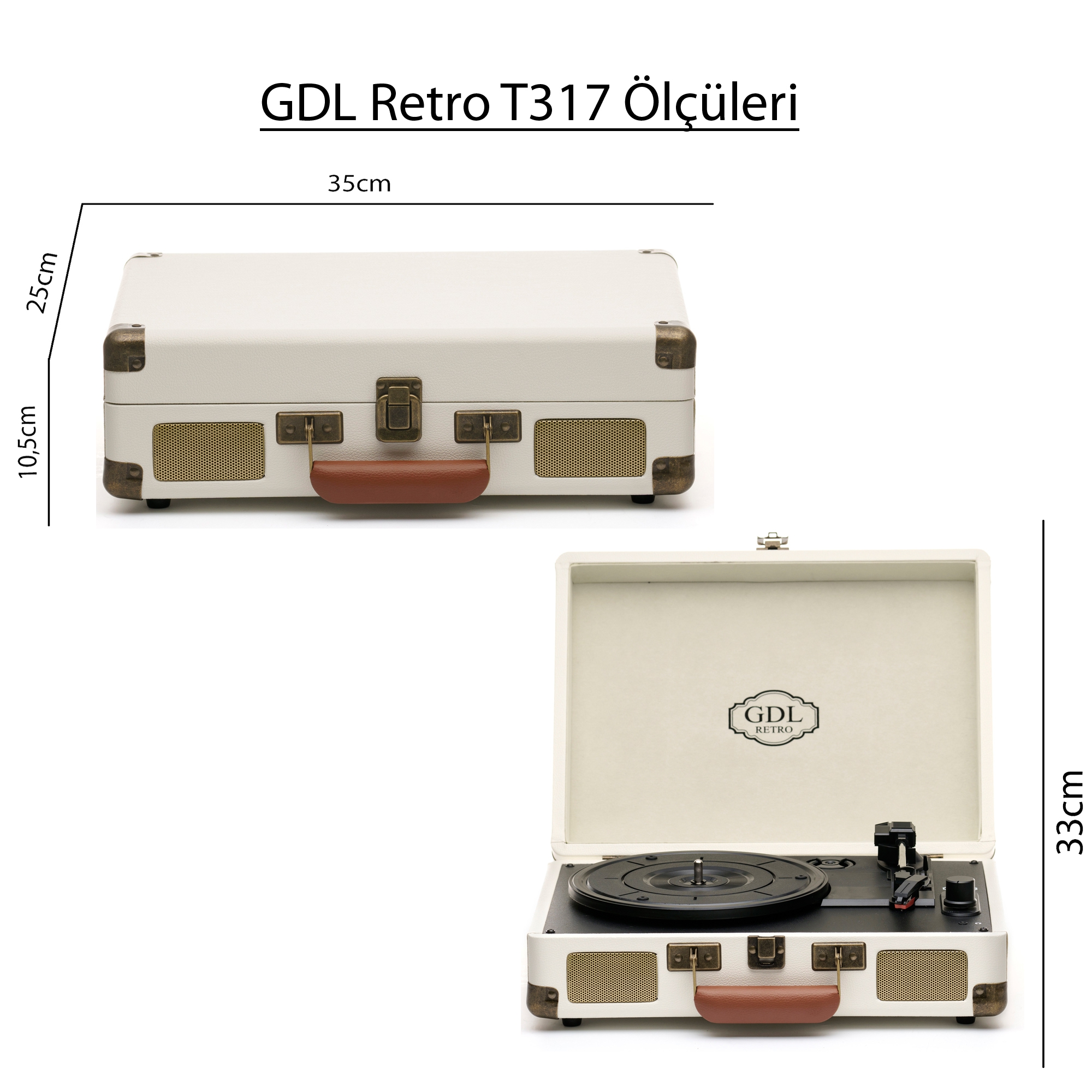 GDL Retro Bag Turntable T317B Cream (Bluetooth-Battery Powered)