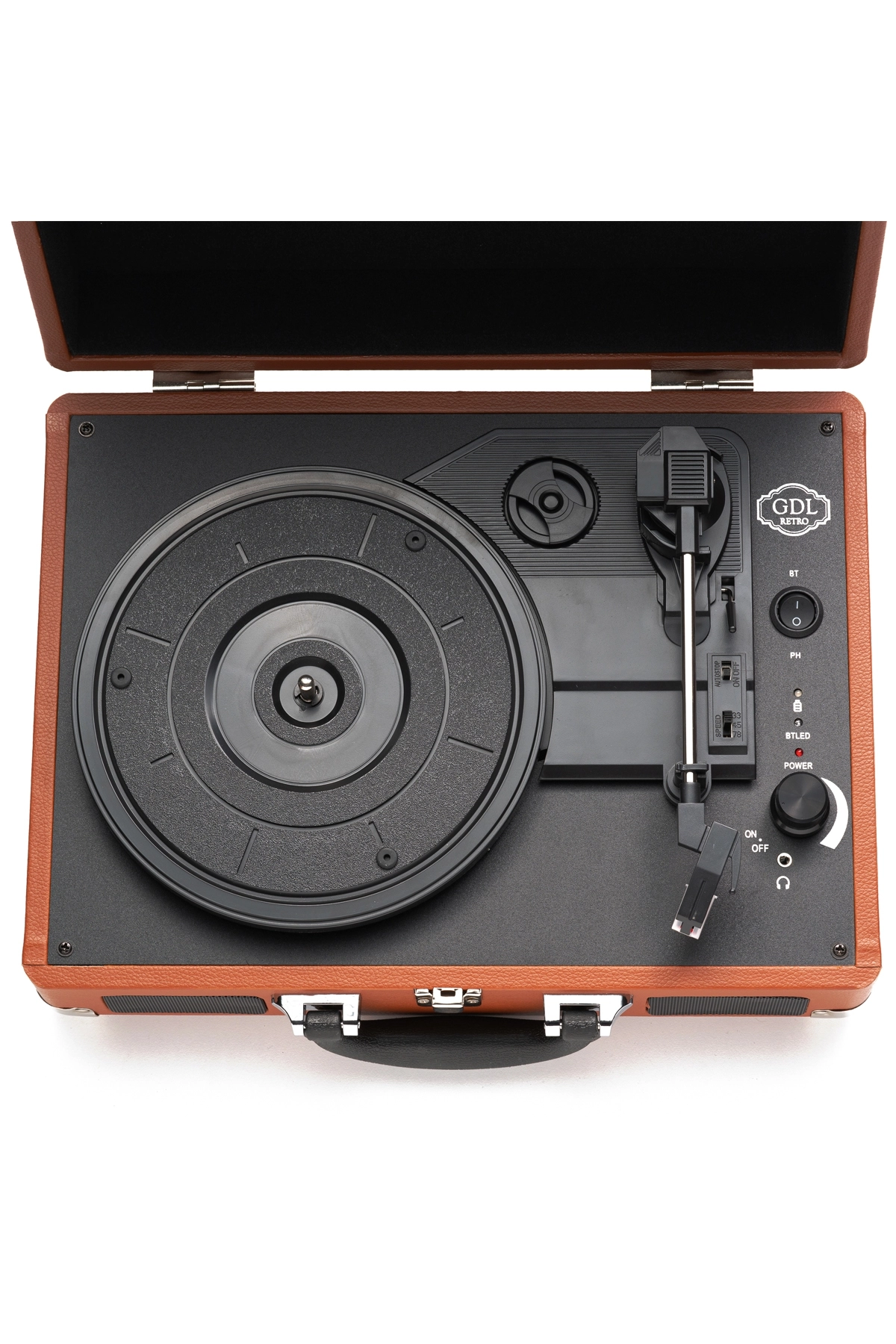 GDL Retro T317B PRO Kahve Plak Çalar – Bluetooth, Şarjlı ve Taşınabilir Pikap