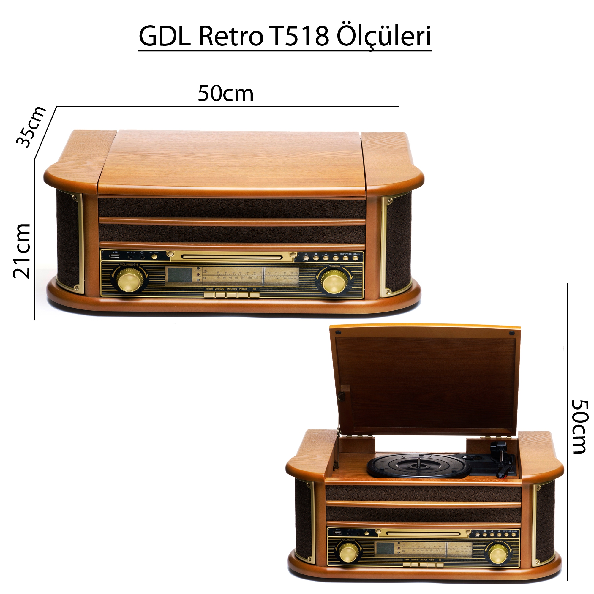 GDL Retro T518 Turntable, Radio, CD, Cassette, USB Player